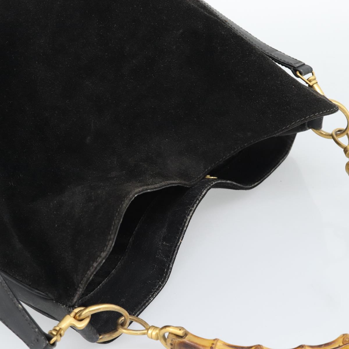GUCCI Bamboo Shoulder Bag Suede 2way Black Gold 001 1577 Auth 192682
