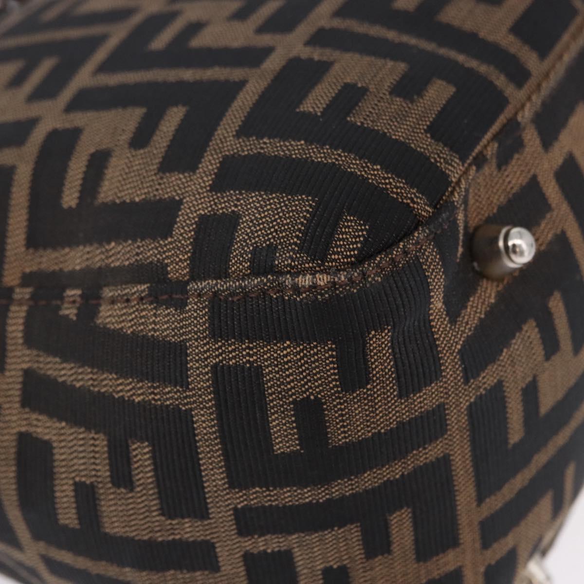 FENDI Zucca Canvas Hand Bag Brown Silver Auth 192690A