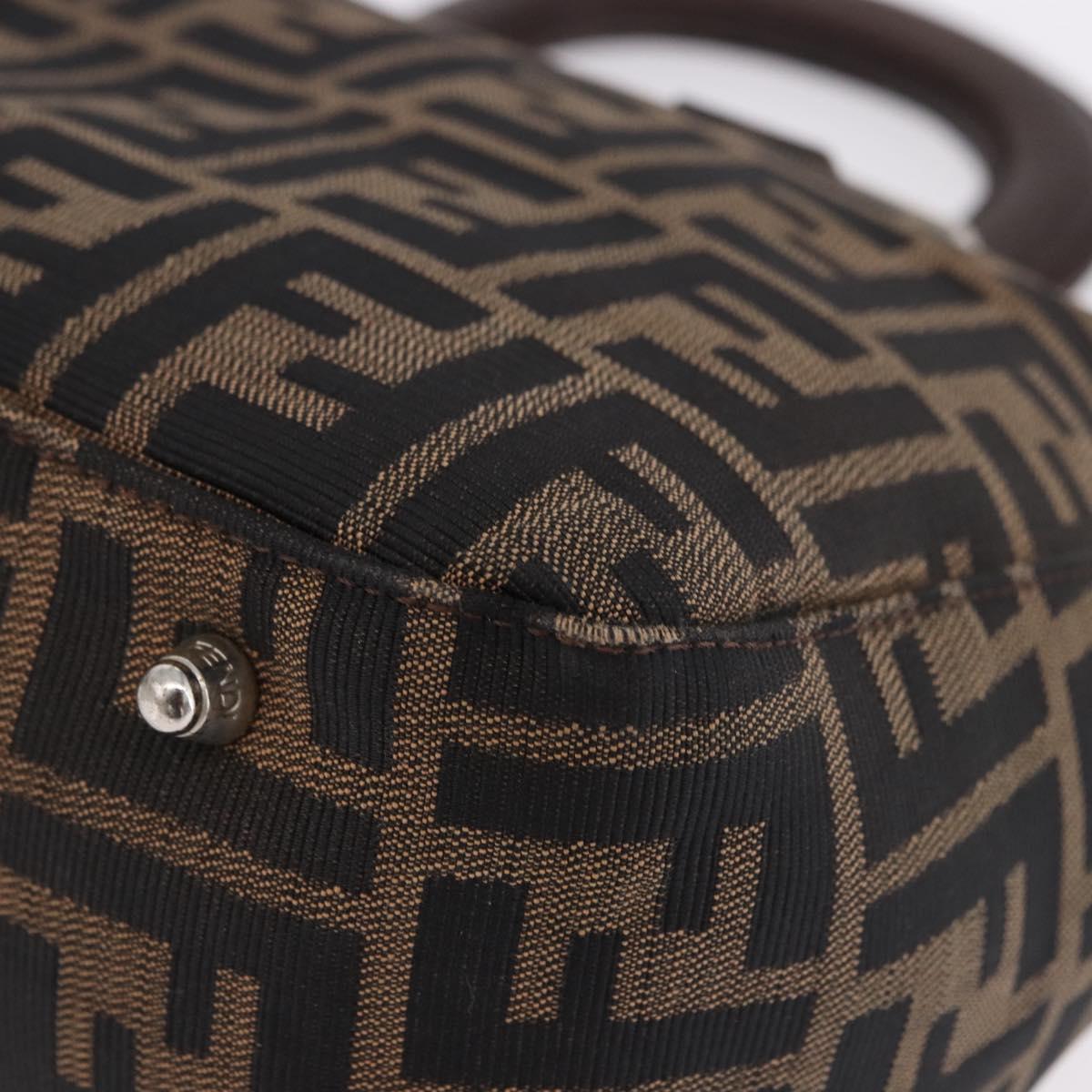 FENDI Zucca Canvas Hand Bag Brown Silver Auth 192690A