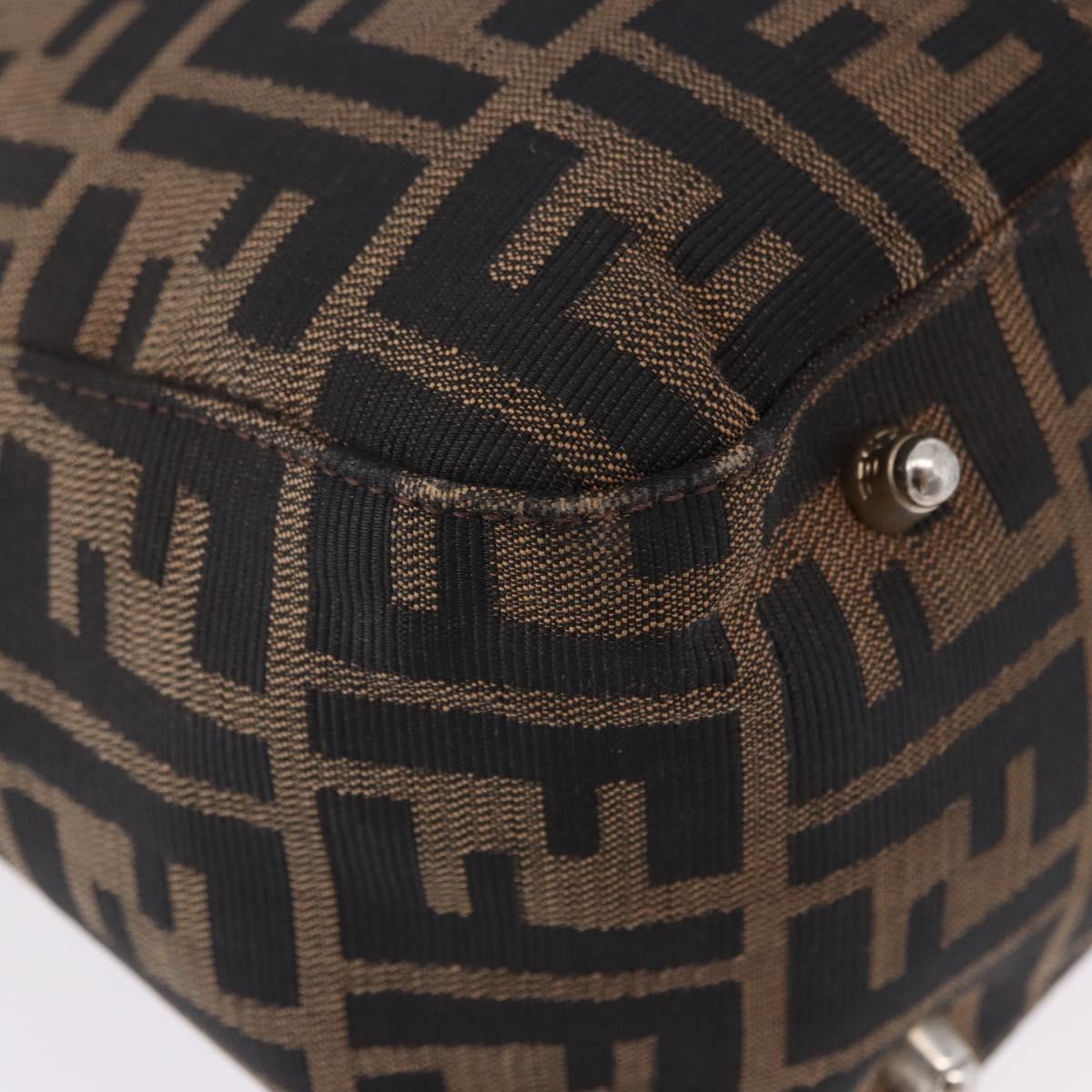 FENDI Zucca Canvas Hand Bag Brown Silver Auth 192690A