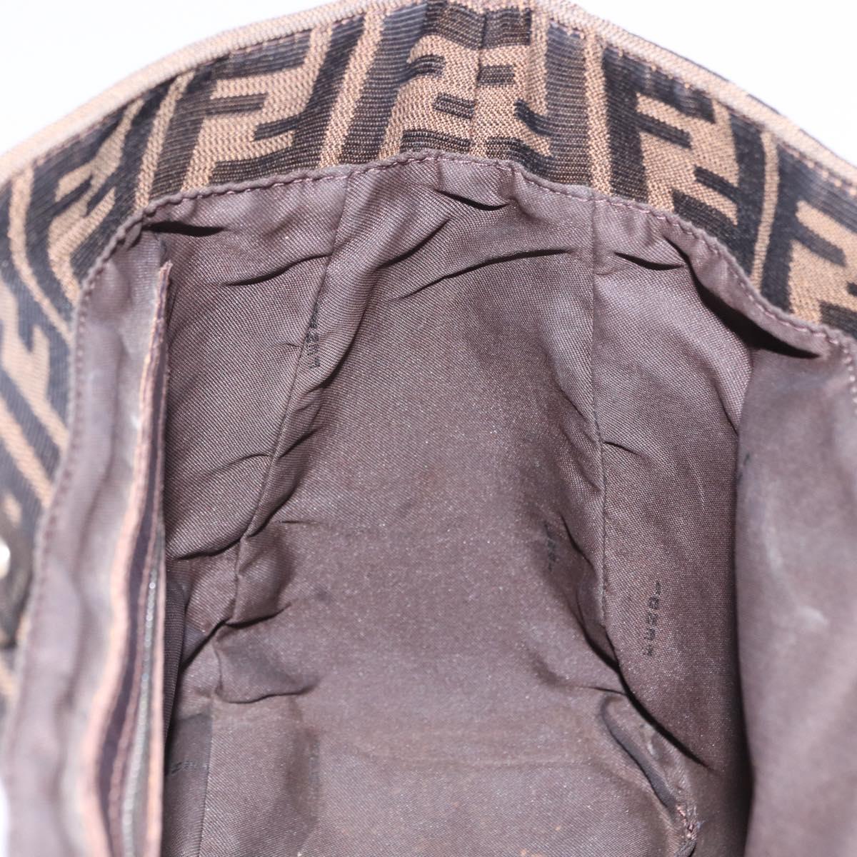 FENDI Zucca Canvas Hand Bag Brown Silver Auth 192690A