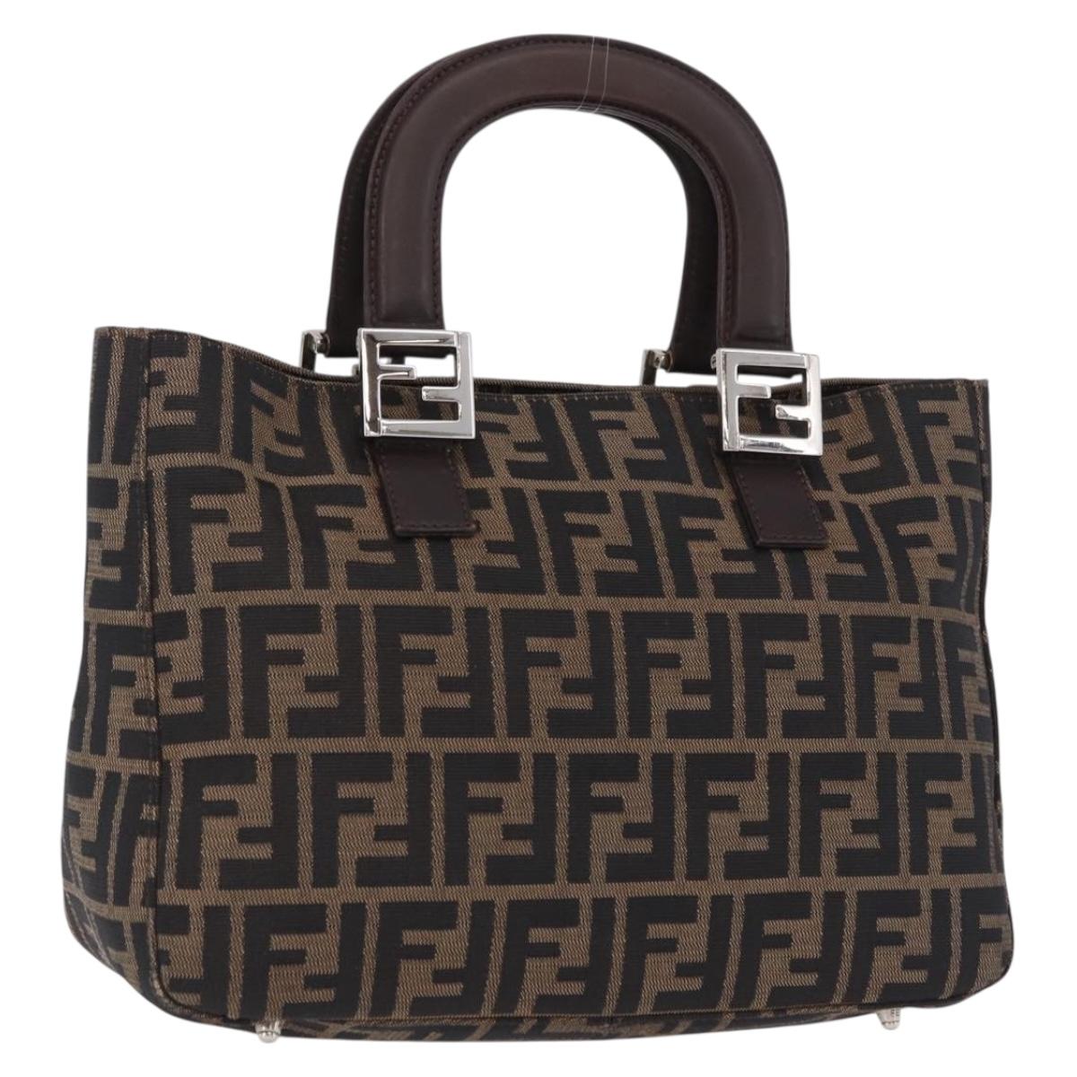 FENDI Zucca Canvas Hand Bag Brown Silver Auth 192690A