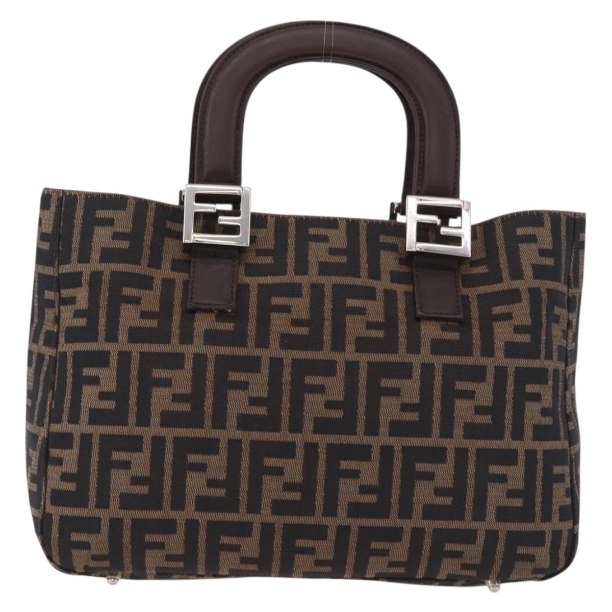 FENDI Zucca Canvas Hand Bag Brown Silver Auth 192690A