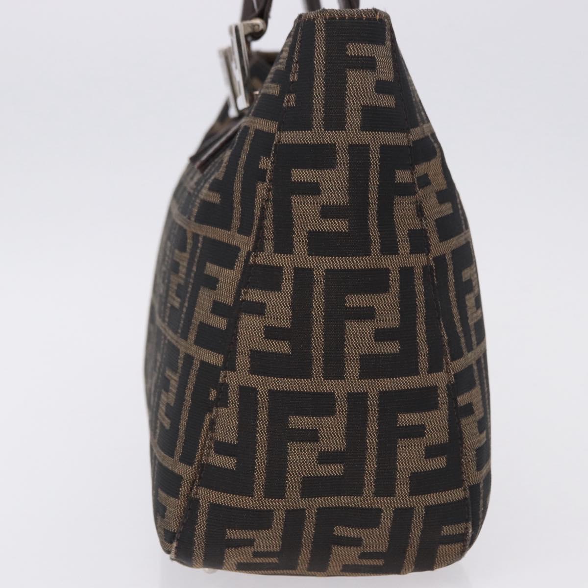 FENDI Zucca Canvas Hand Bag Brown Silver Auth 192690A