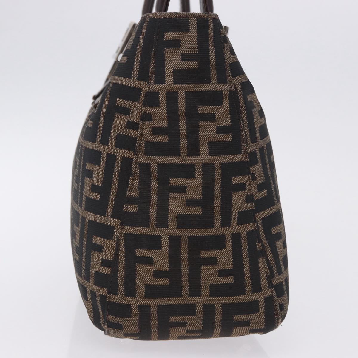FENDI Zucca Canvas Hand Bag Brown Silver Auth 192690A