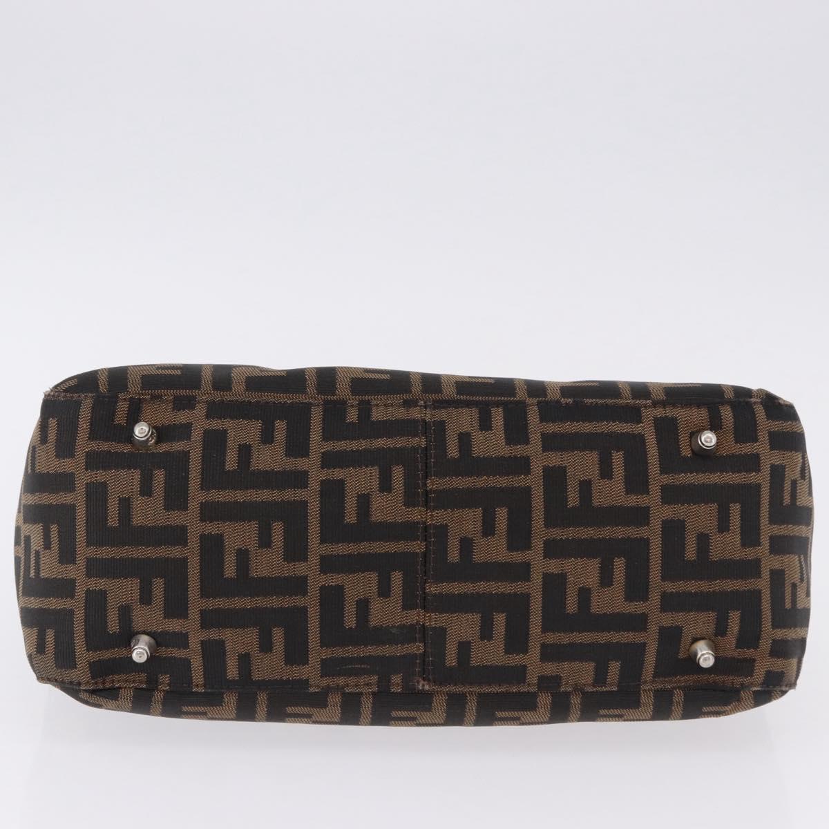 FENDI Zucca Canvas Hand Bag Brown Silver Auth 192690A