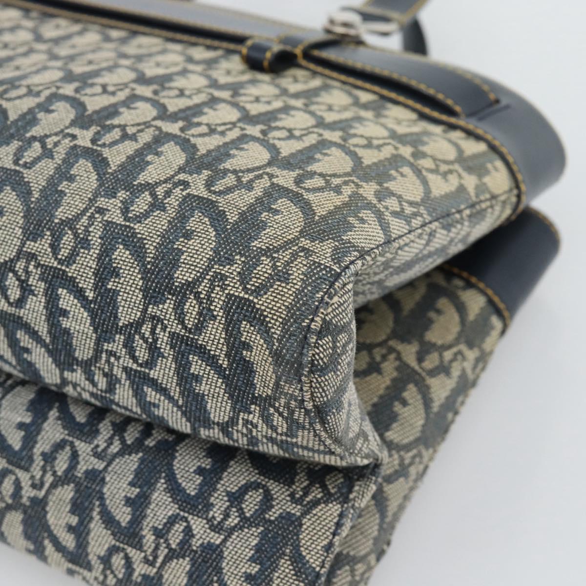 Christian Dior Trotter Canvas Hand Bag Navy Silver Auth 192691