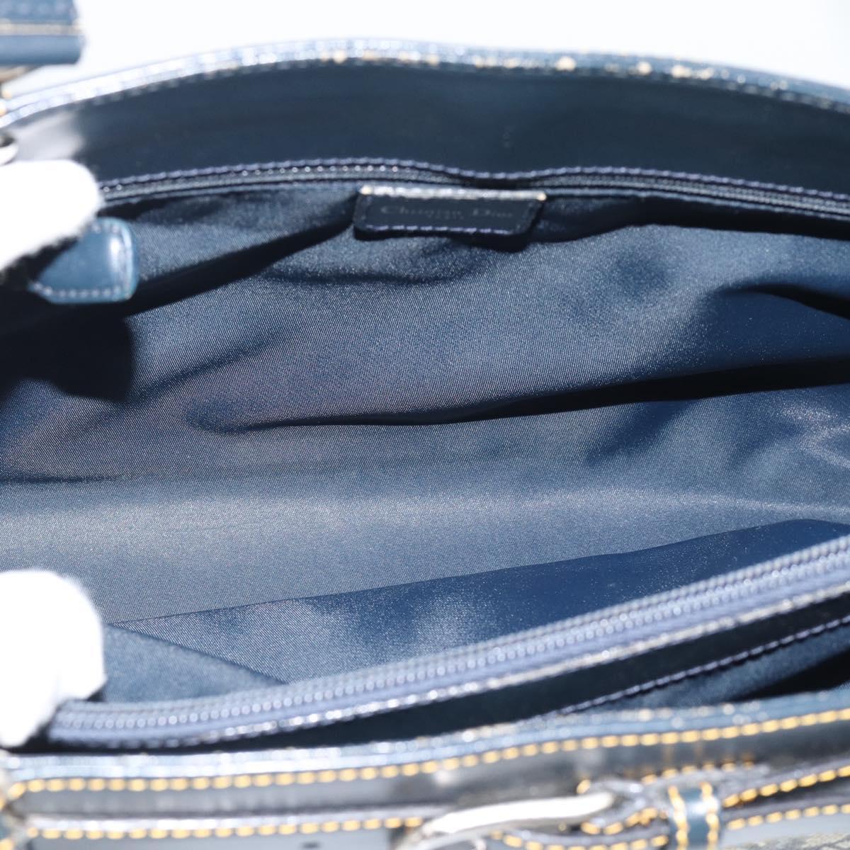 Christian Dior Trotter Canvas Hand Bag Navy Silver Auth 192691