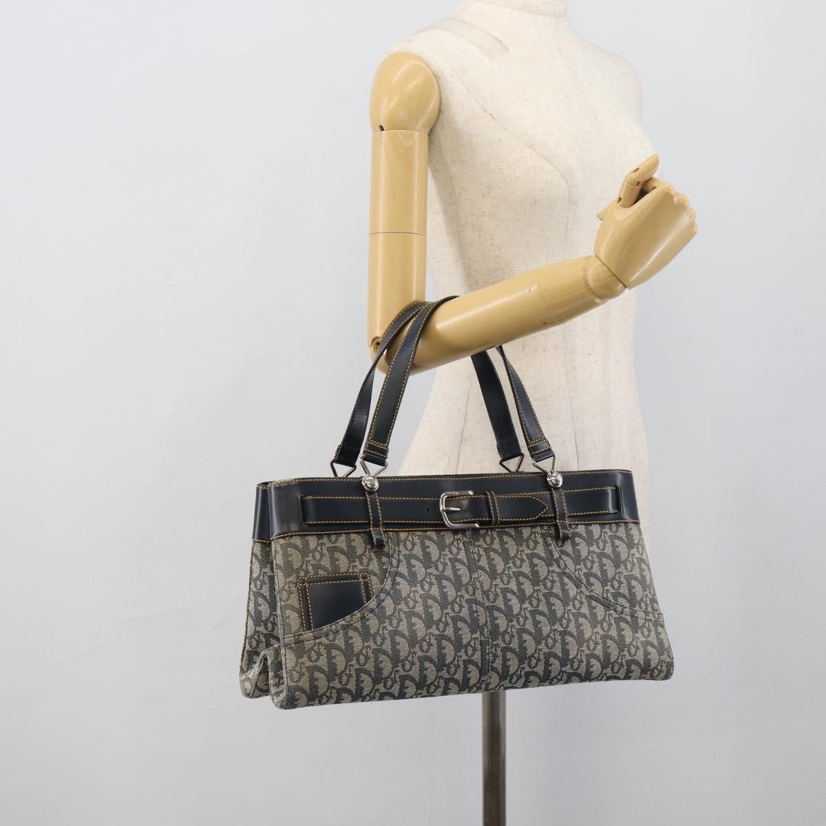 Christian Dior Trotter Canvas Hand Bag Navy Silver Auth 192691