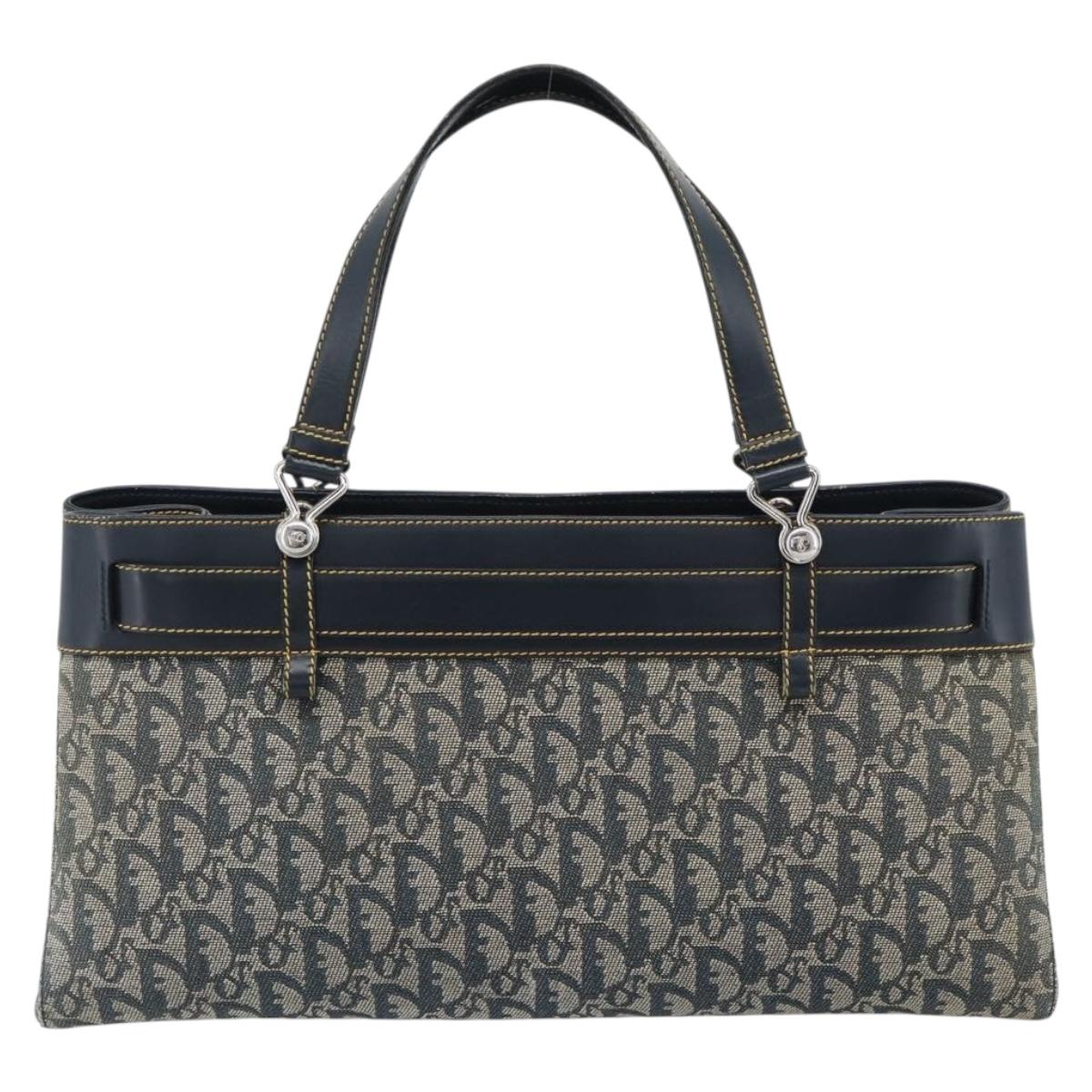 Christian Dior Trotter Canvas Hand Bag Navy Silver Auth 192691