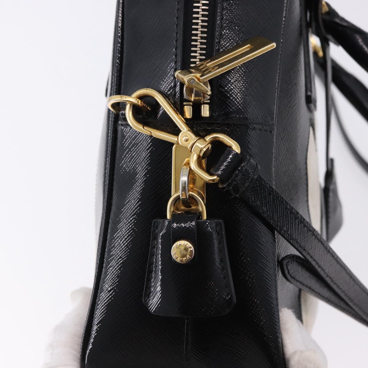 PRADA Hand Bag Saffiano leather 2way Black Gold Tone Auth 192692A