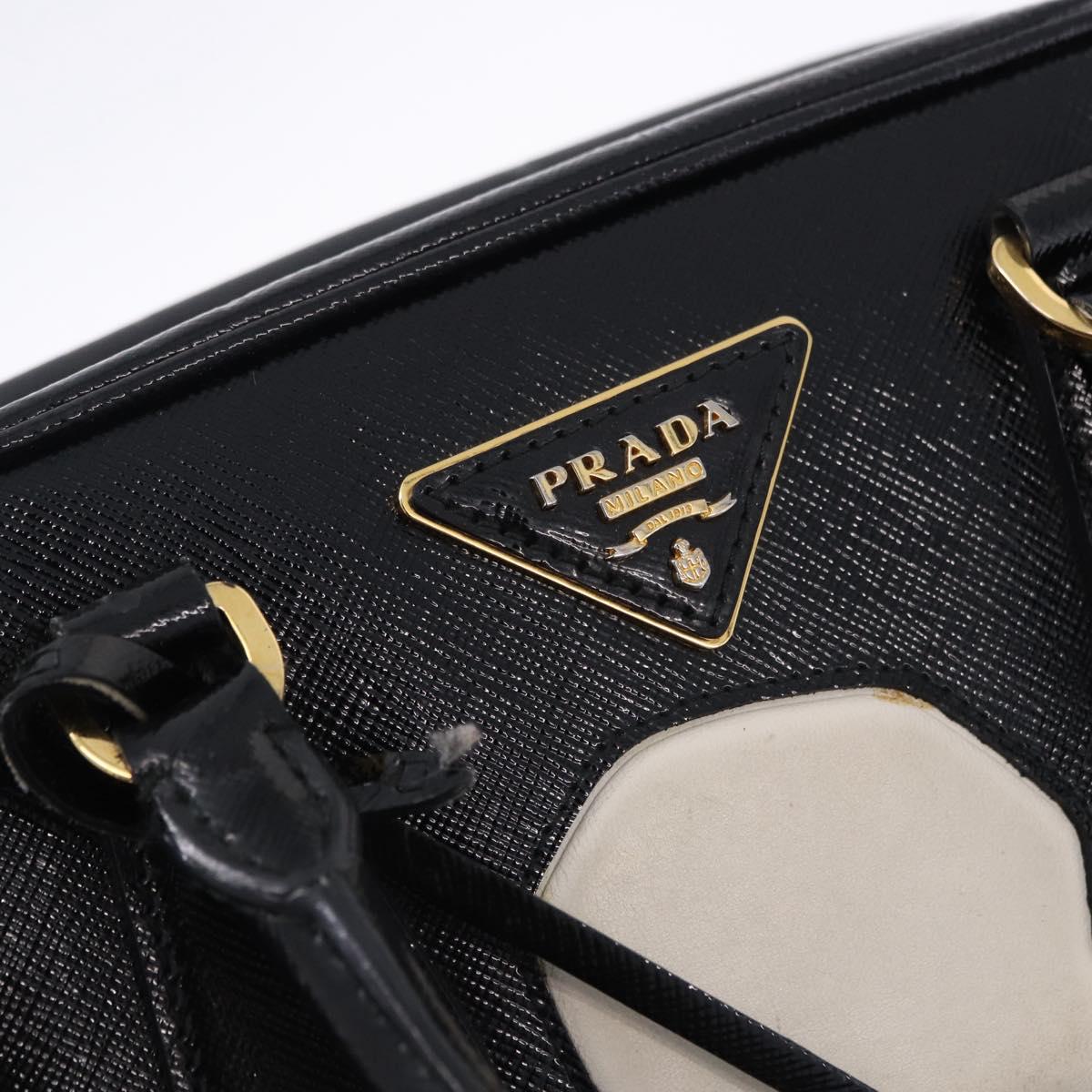 PRADA Hand Bag Saffiano leather 2way Black Gold Tone Auth 192692A