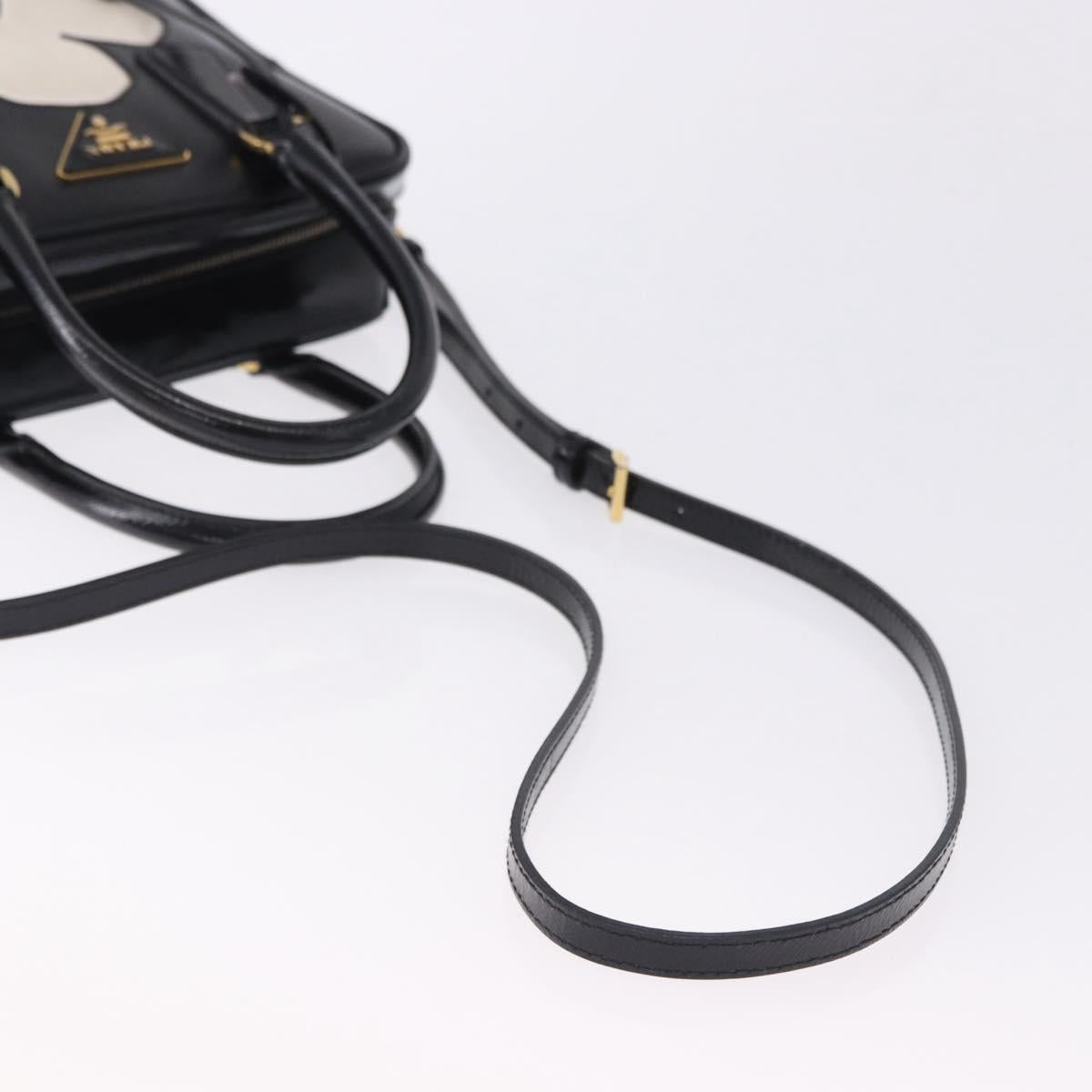 PRADA Hand Bag Saffiano leather 2way Black Gold Tone Auth 192692A