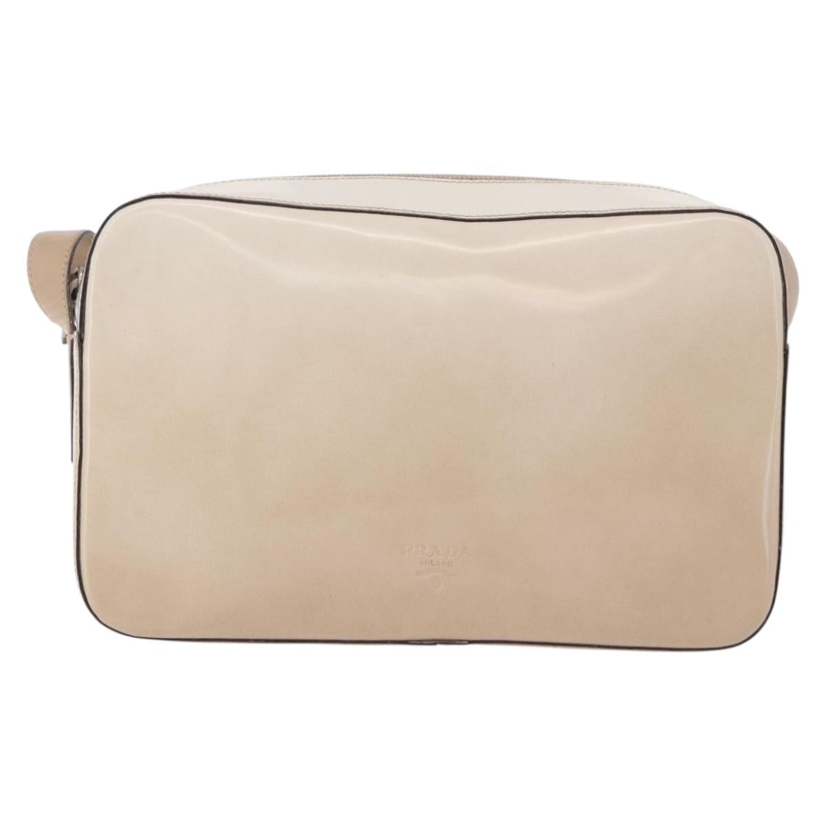 PRADA Shoulder Bag Leather Ivory Silver Auth 192693A