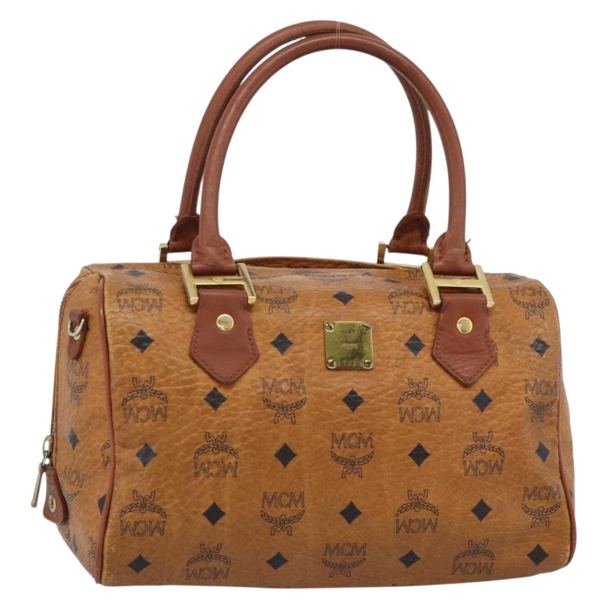 MCM Vicetos Hand Bag PVC Leather Brown Gold Tone Auth 192694