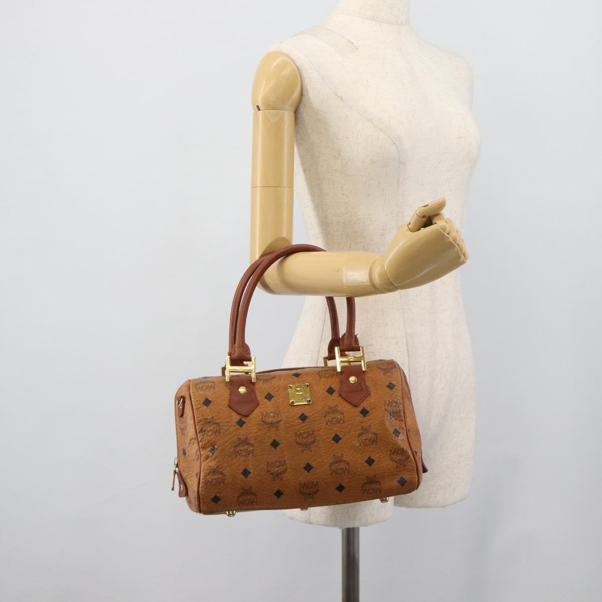 MCM Vicetos Hand Bag PVC Leather Brown Gold Tone Auth 192694