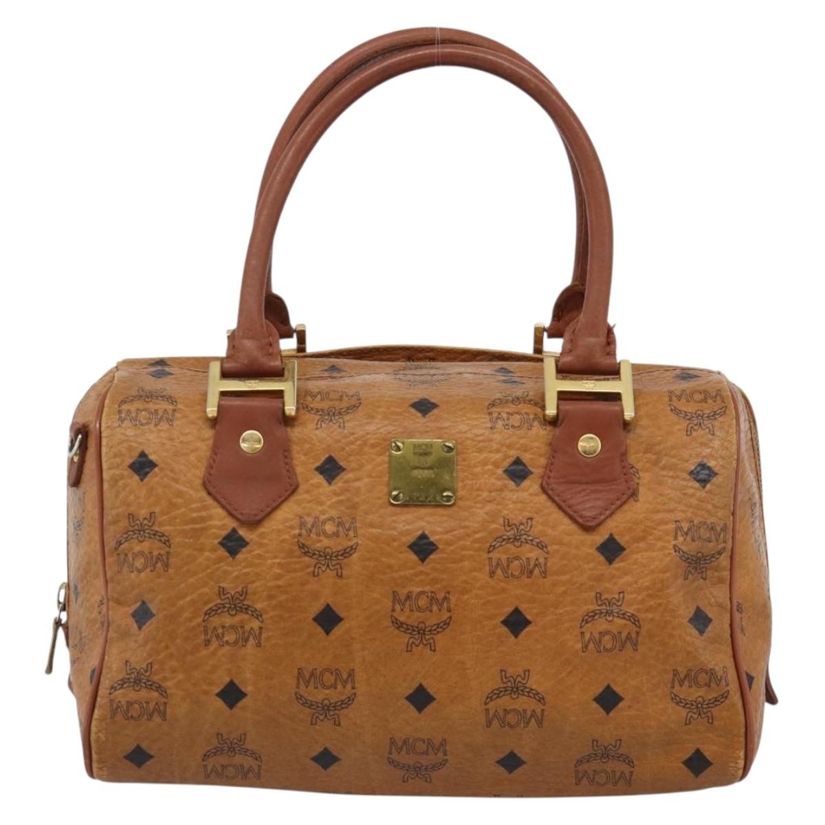MCM Vicetos Hand Bag PVC Leather Brown Gold Tone Auth 192694