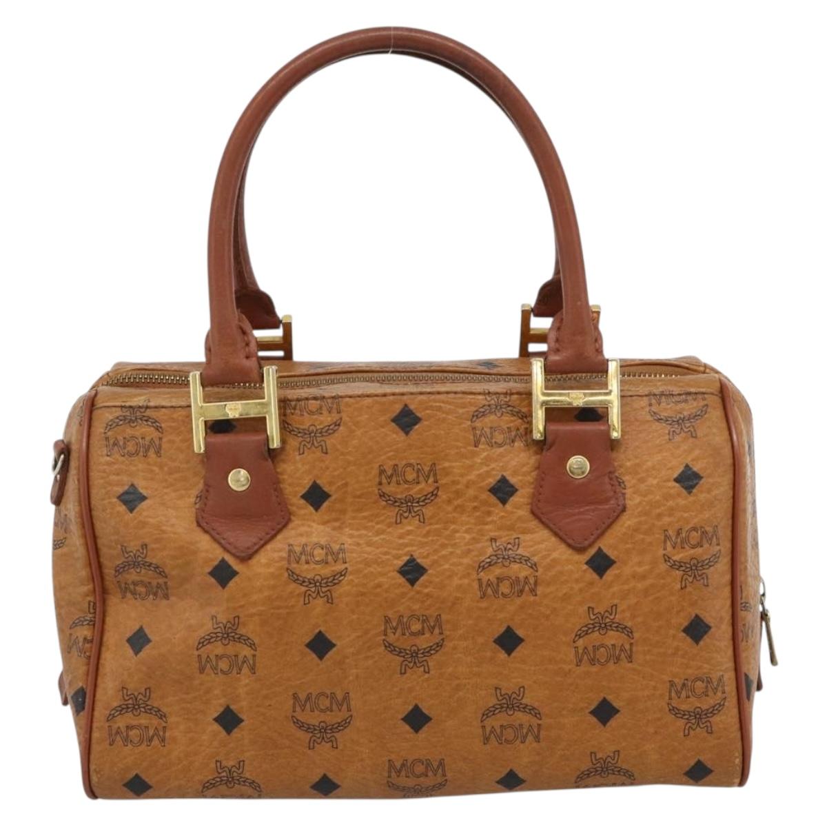 MCM Vicetos Hand Bag PVC Leather Brown Gold Tone Auth 192694