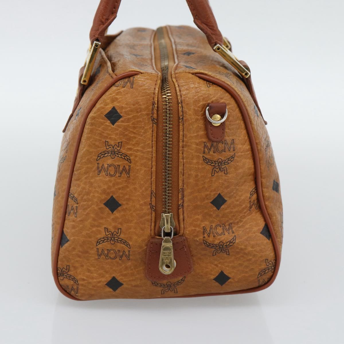 MCM Vicetos Hand Bag PVC Leather Brown Gold Tone Auth 192694