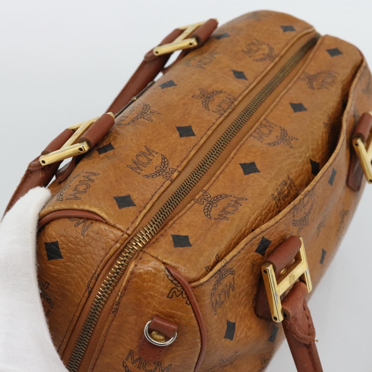 MCM Vicetos Hand Bag PVC Leather Brown Gold Tone Auth 192694
