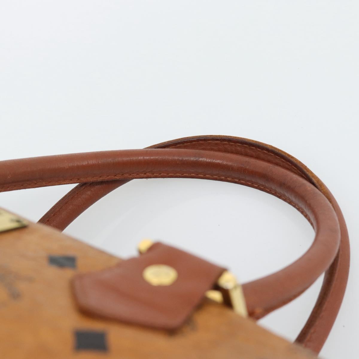 MCM Vicetos Hand Bag PVC Leather Brown Gold Tone Auth 192694