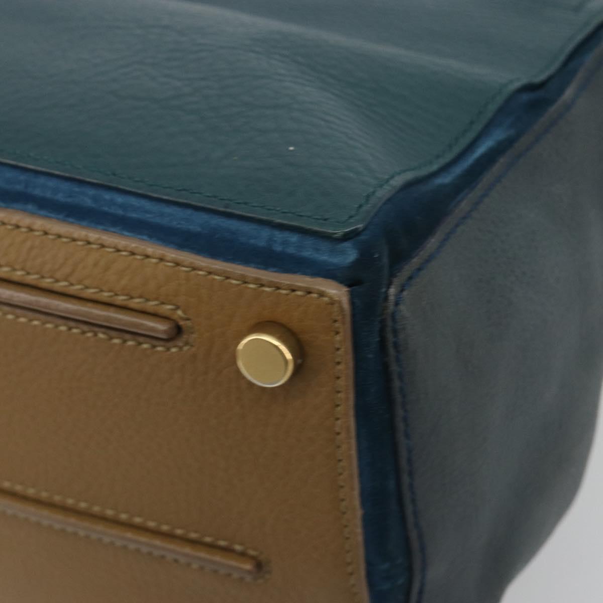 SAINT LAURENT Hand Bag Leather Navy Beige 197149 Auth 192695A