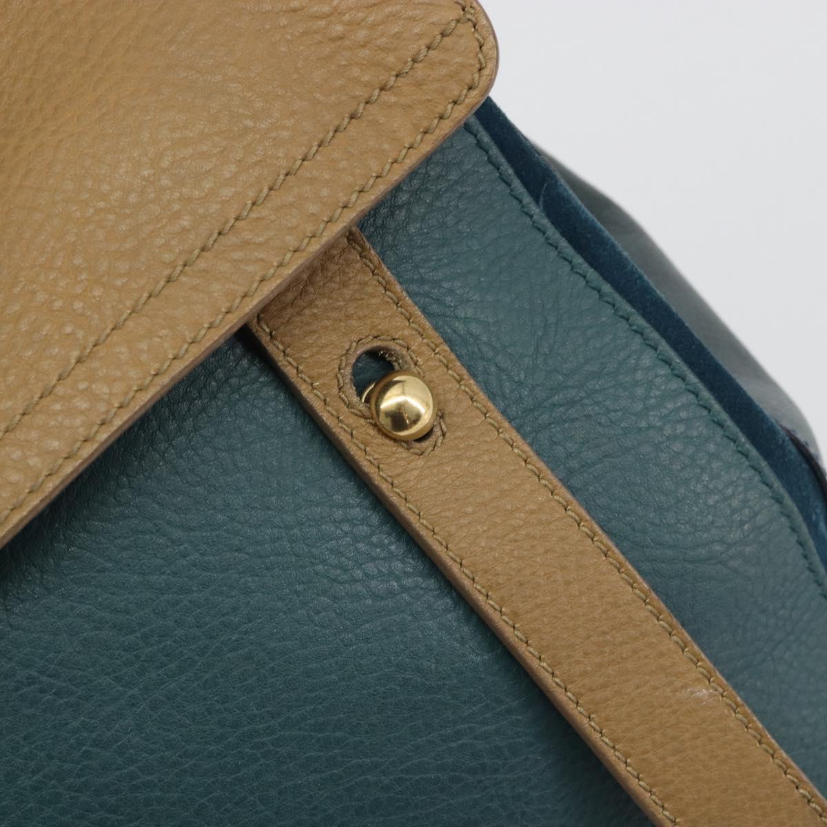SAINT LAURENT Hand Bag Leather Navy Beige 197149 Auth 192695A