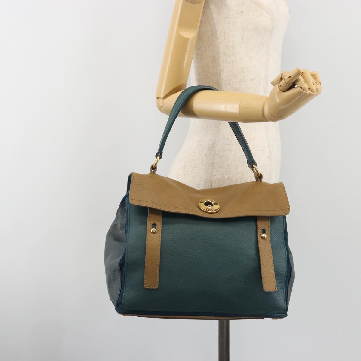 SAINT LAURENT Hand Bag Leather Navy Beige 197149 Auth 192695A