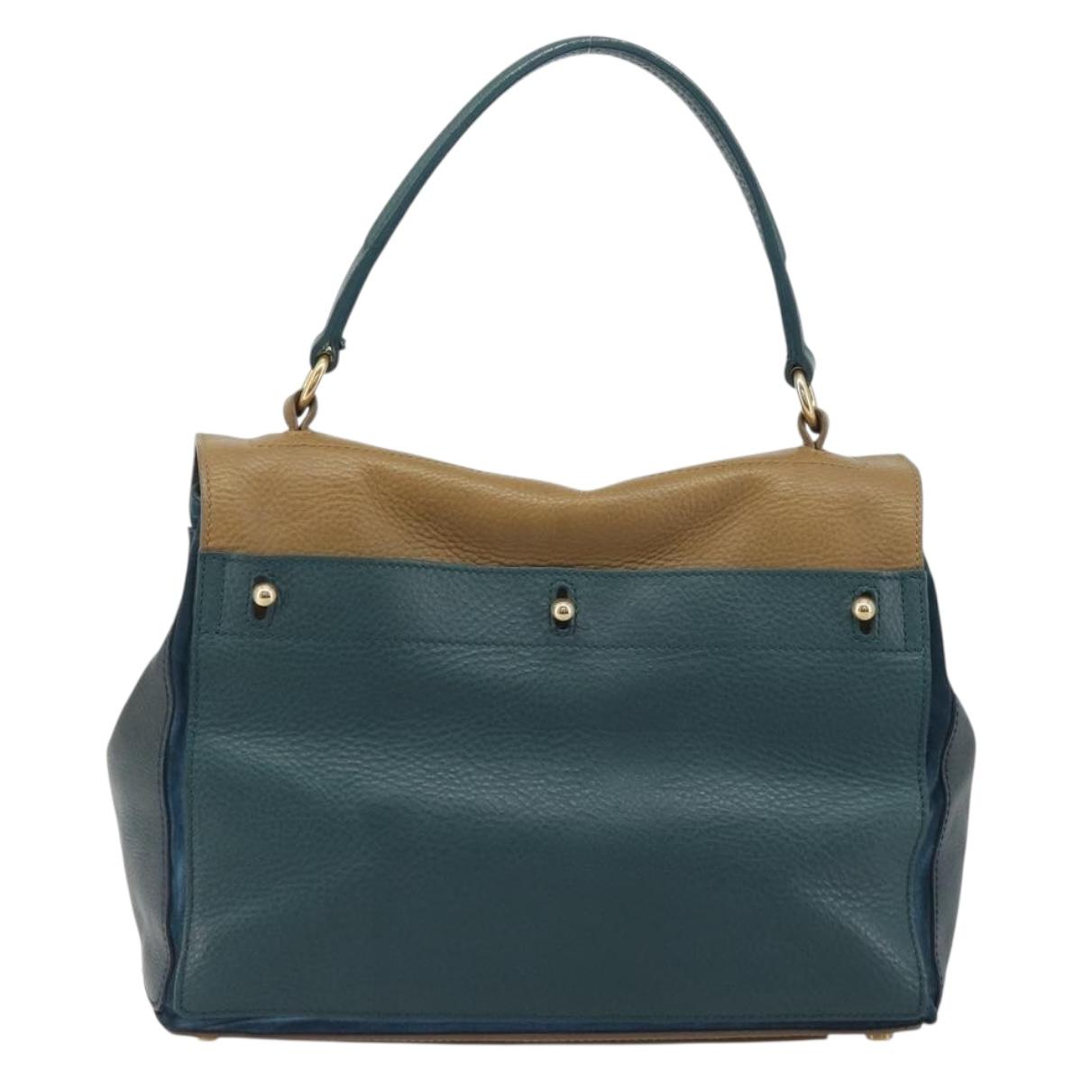 SAINT LAURENT Hand Bag Leather Navy Beige 197149 Auth 192695A