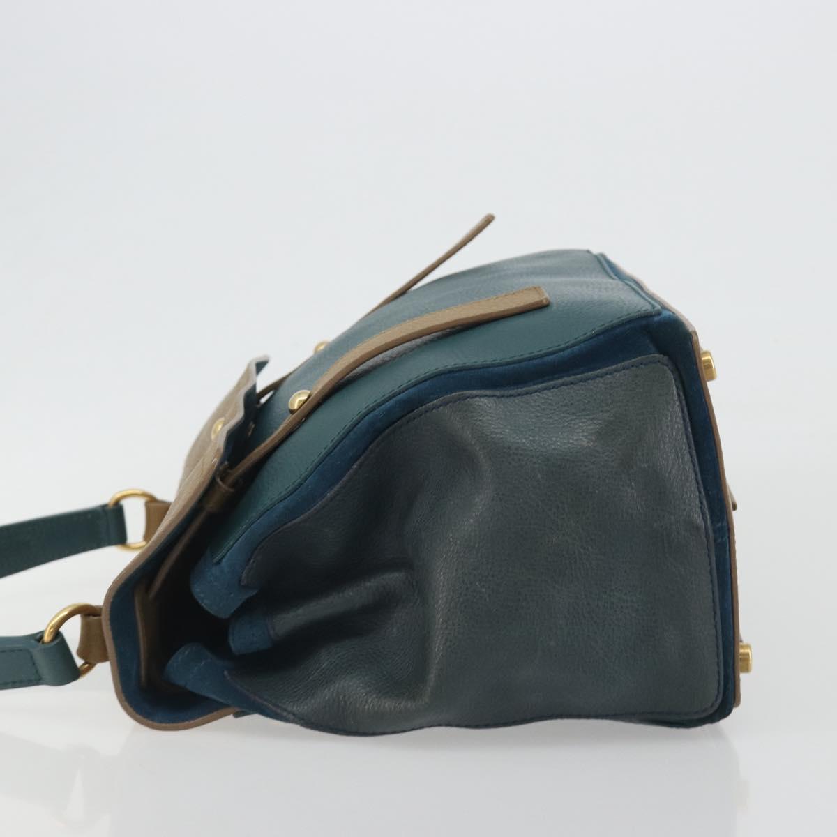 SAINT LAURENT Hand Bag Leather Navy Beige 197149 Auth 192695A