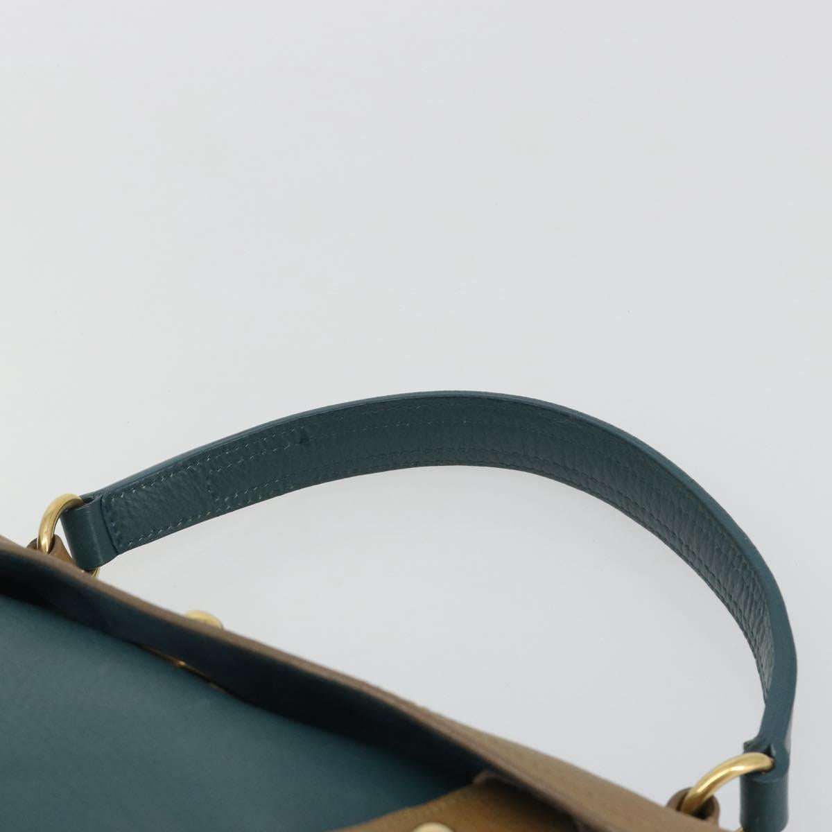 SAINT LAURENT Hand Bag Leather Navy Beige 197149 Auth 192695A