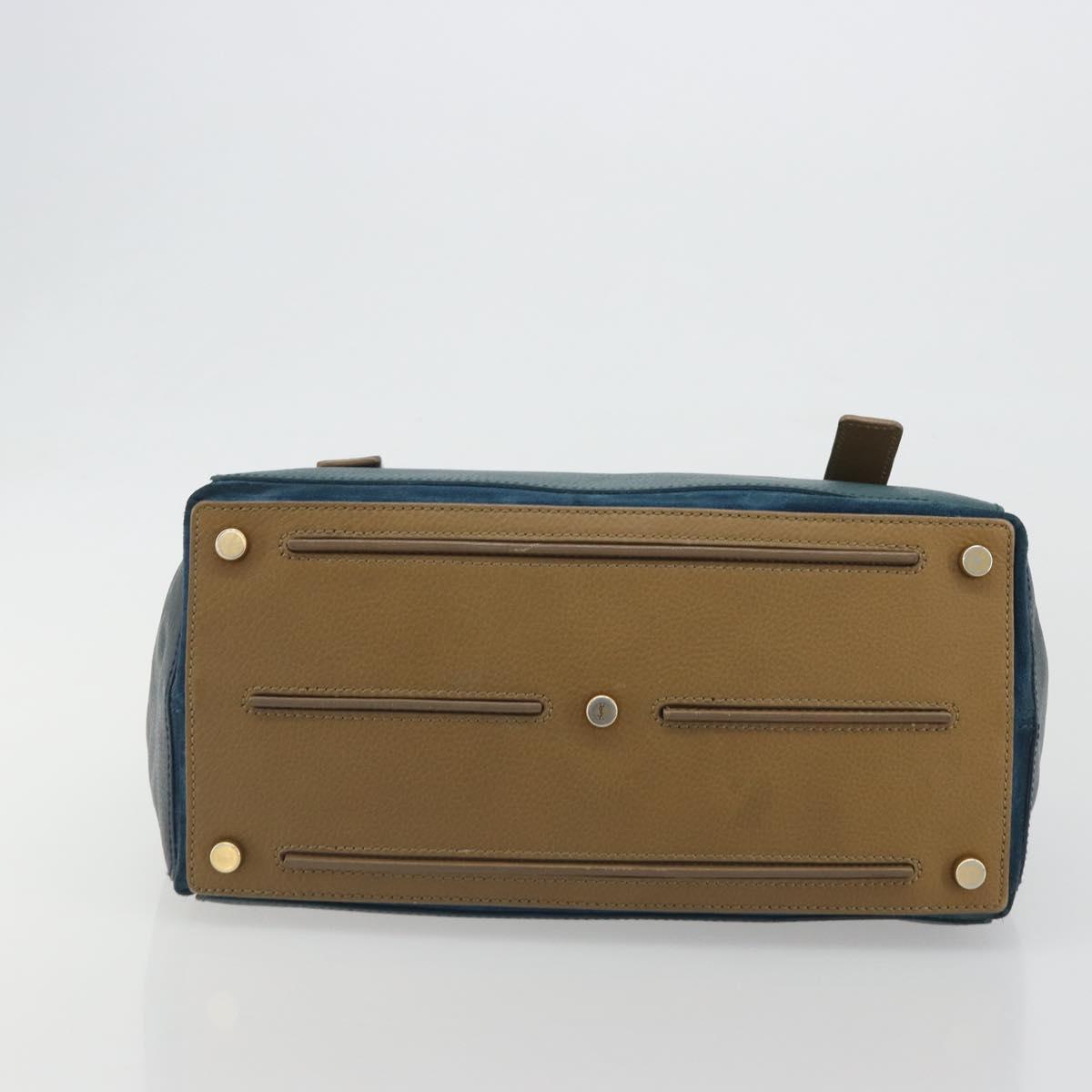 SAINT LAURENT Hand Bag Leather Navy Beige 197149 Auth 192695A