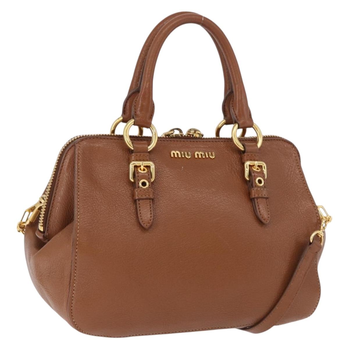Miu Miu Madras Hand Bag Leather 2way Brown Gold Auth 192697V