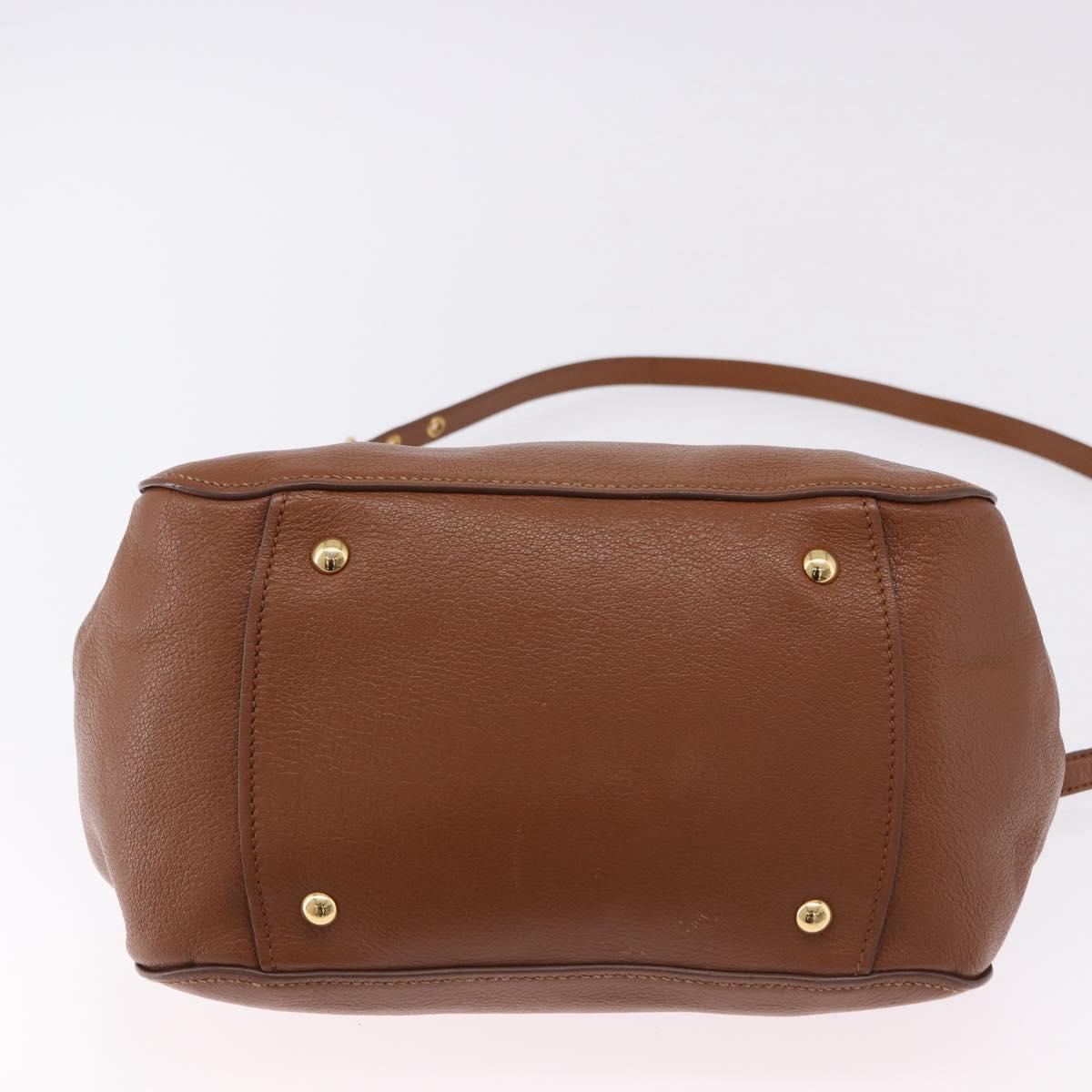Miu Miu Madras Hand Bag Leather 2way Brown Gold Auth 192697V