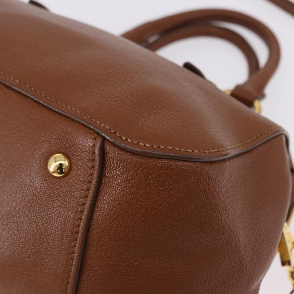 Miu Miu Madras Hand Bag Leather 2way Brown Gold Auth 192697V