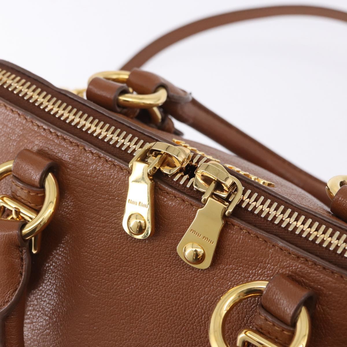 Miu Miu Madras Hand Bag Leather 2way Brown Gold Auth 192697V