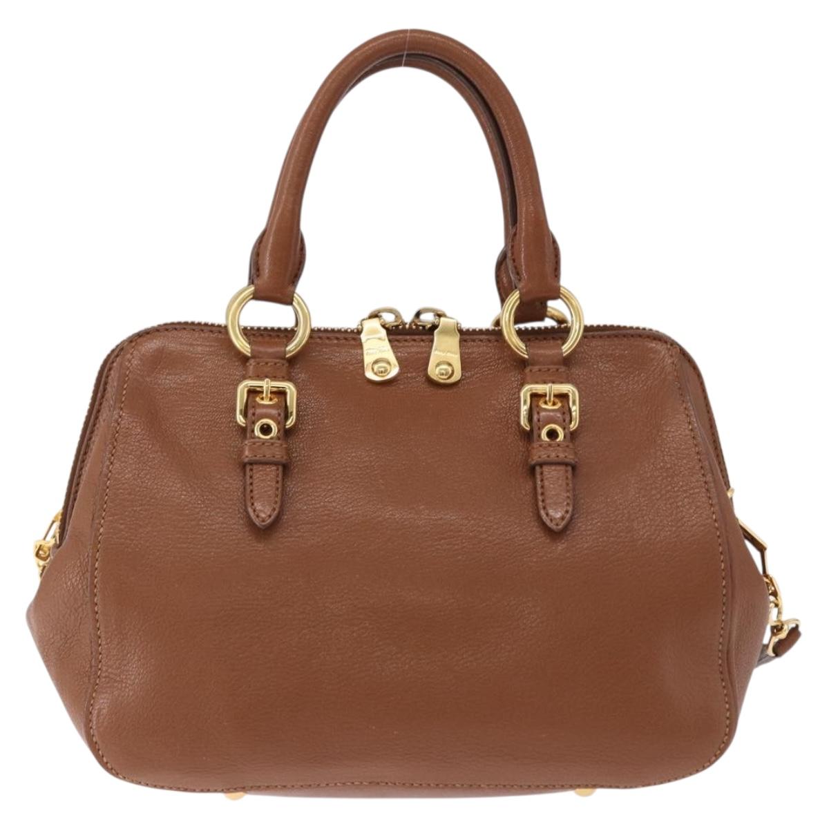 Miu Miu Madras Hand Bag Leather 2way Brown Gold Auth 192697V