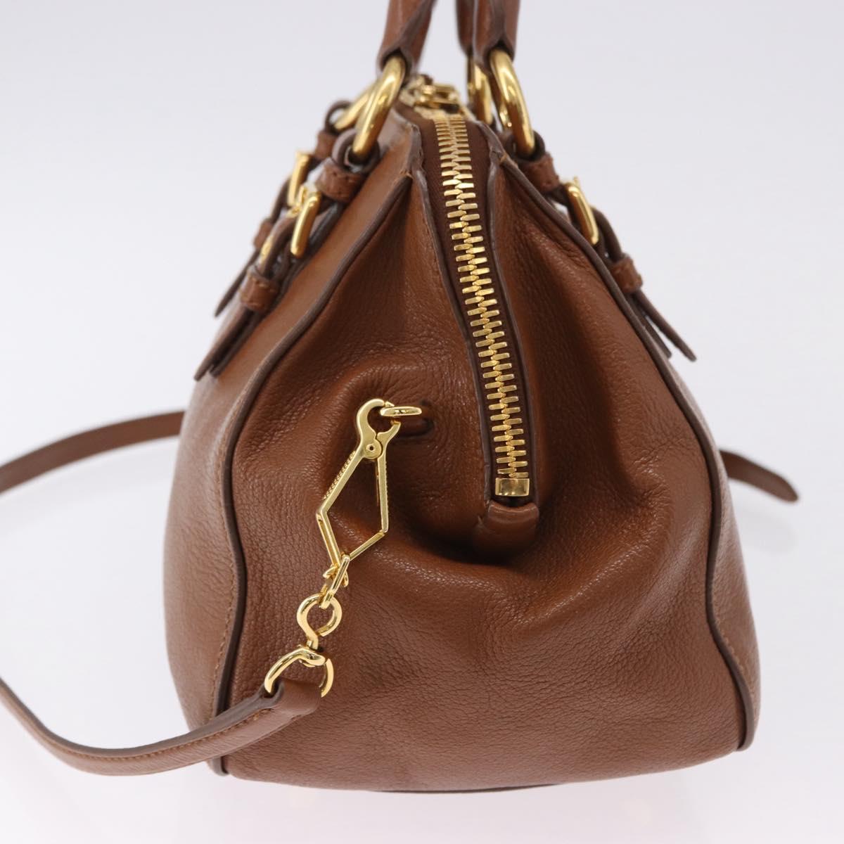 Miu Miu Madras Hand Bag Leather 2way Brown Gold Auth 192697V