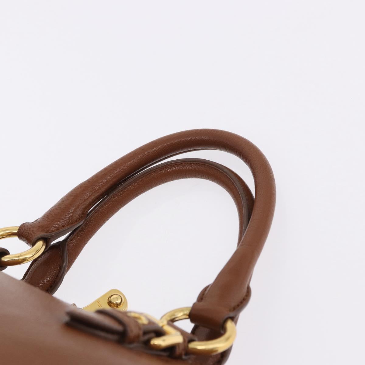 Miu Miu Madras Hand Bag Leather 2way Brown Gold Auth 192697V