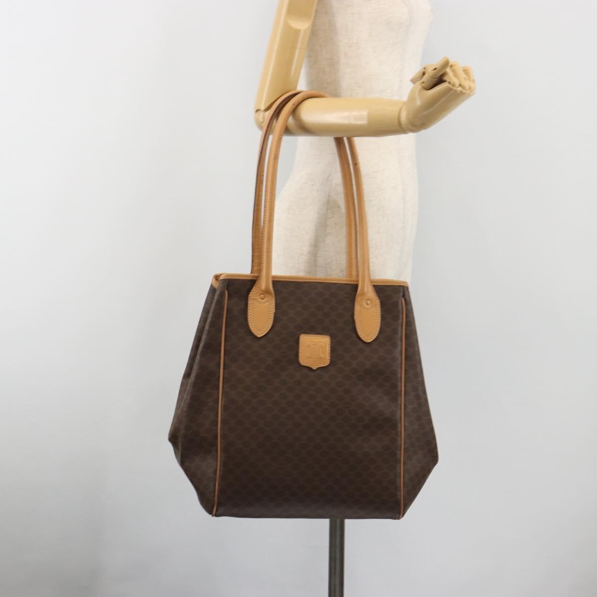 CELINE Macadam Tote Bag PVC Leather Brown Gold Tone Auth 192701