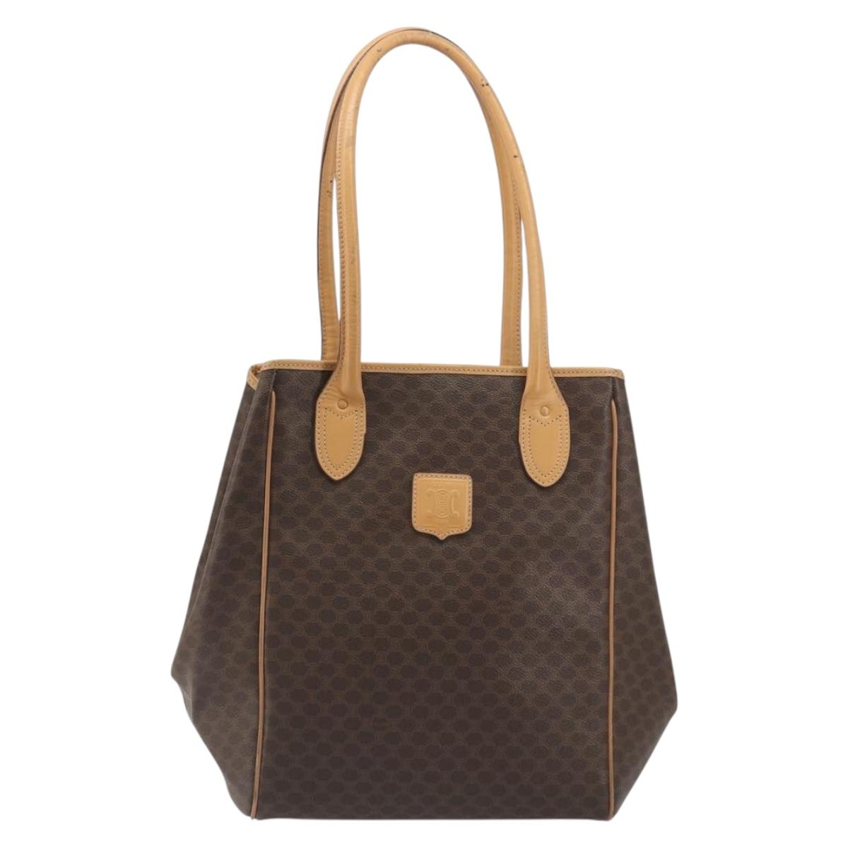 CELINE Macadam Tote Bag PVC Leather Brown Gold Tone Auth 192701