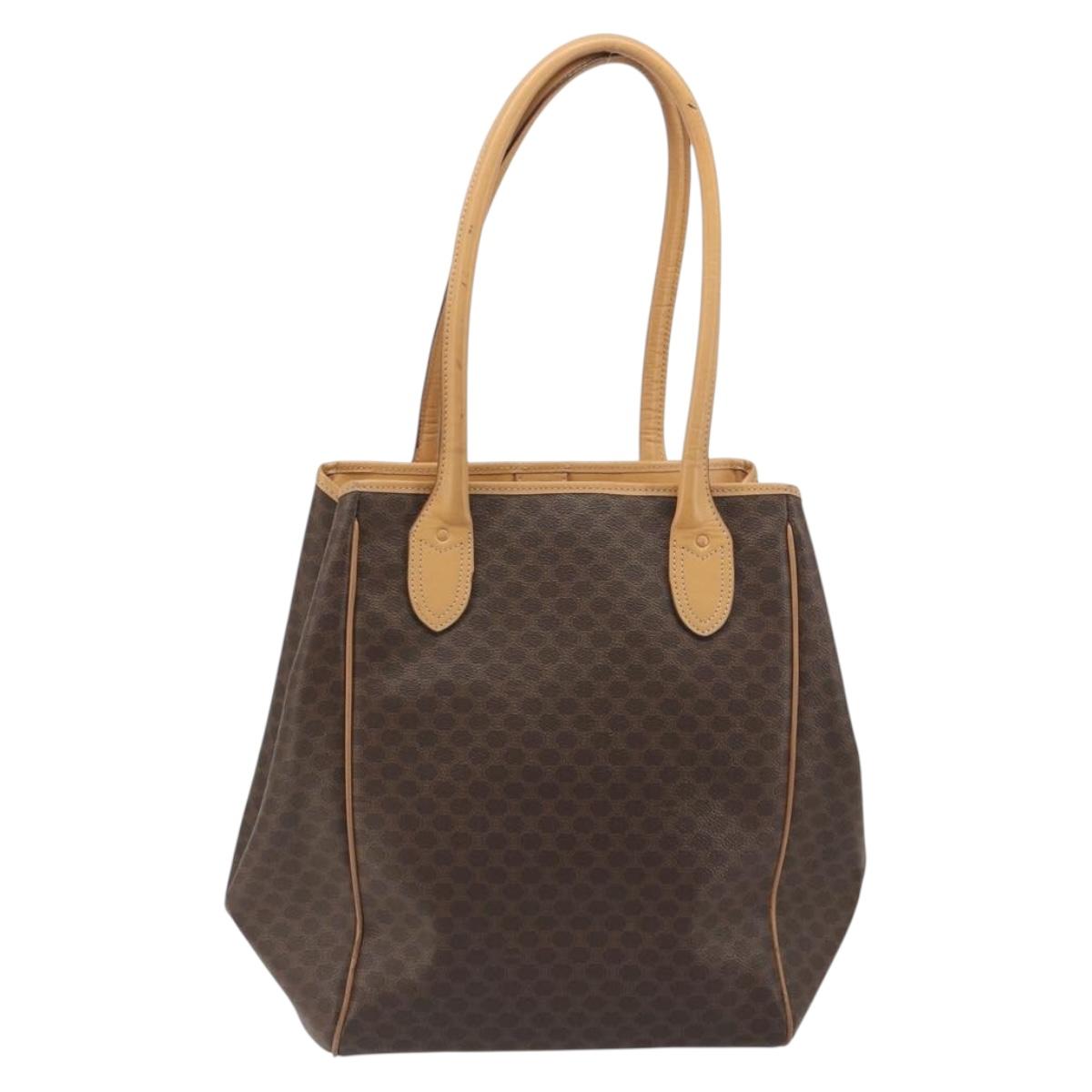 CELINE Macadam Tote Bag PVC Leather Brown Gold Tone Auth 192701