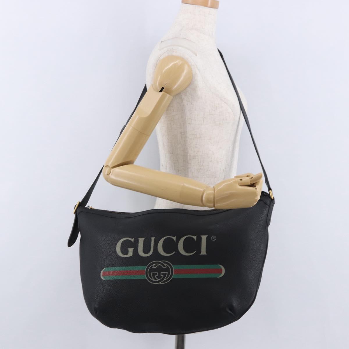 GUCCI Shoulder Bag Leather Black Gold Tone 523588 Auth 192702A