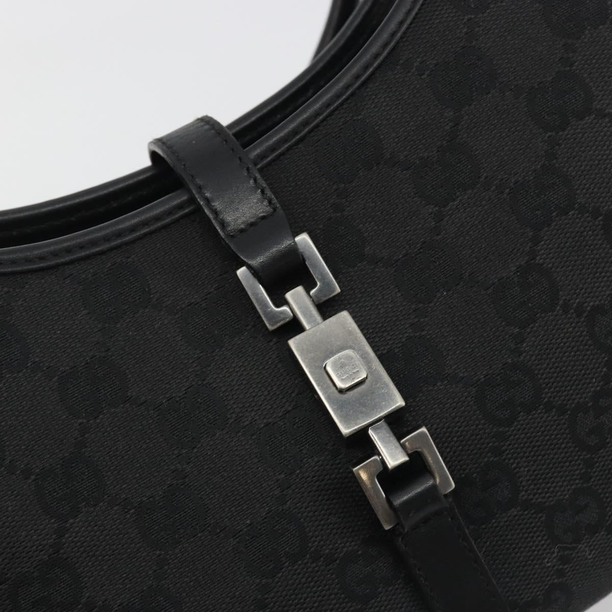 GUCCI GG Canvas Jackie Hand Bag Black Silver 01721 Auth 192703