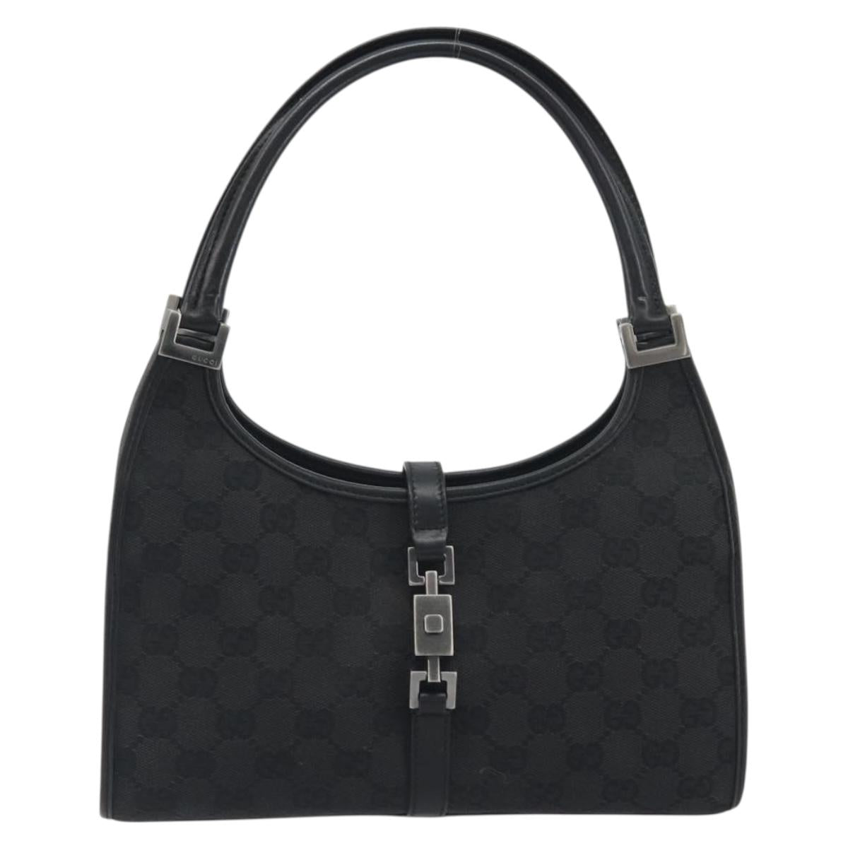 GUCCI GG Canvas Jackie Hand Bag Black Silver 01721 Auth 192703