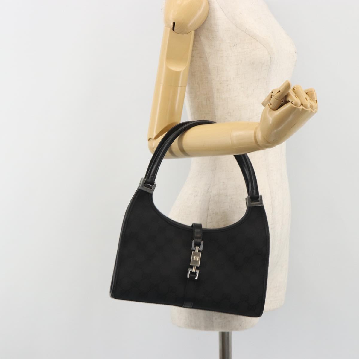 GUCCI GG Canvas Jackie Hand Bag Black Silver 01721 Auth 192703