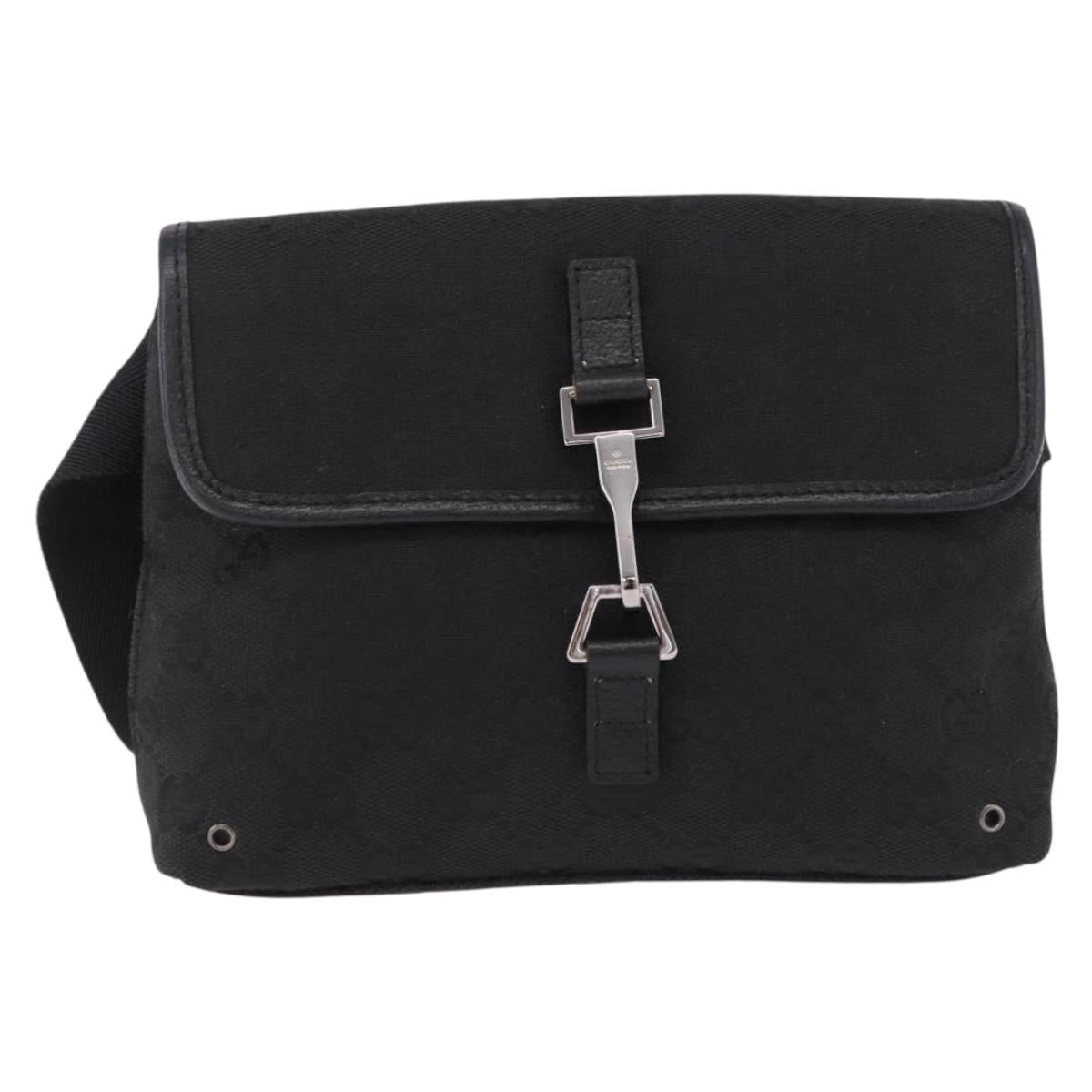 GUCCI GG Canvas Waist Bag Black Silver 92543 Auth 192704A