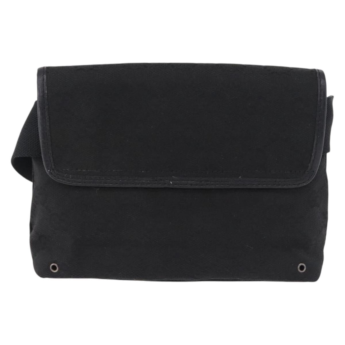 GUCCI GG Canvas Waist Bag Black Silver 92543 Auth 192704A