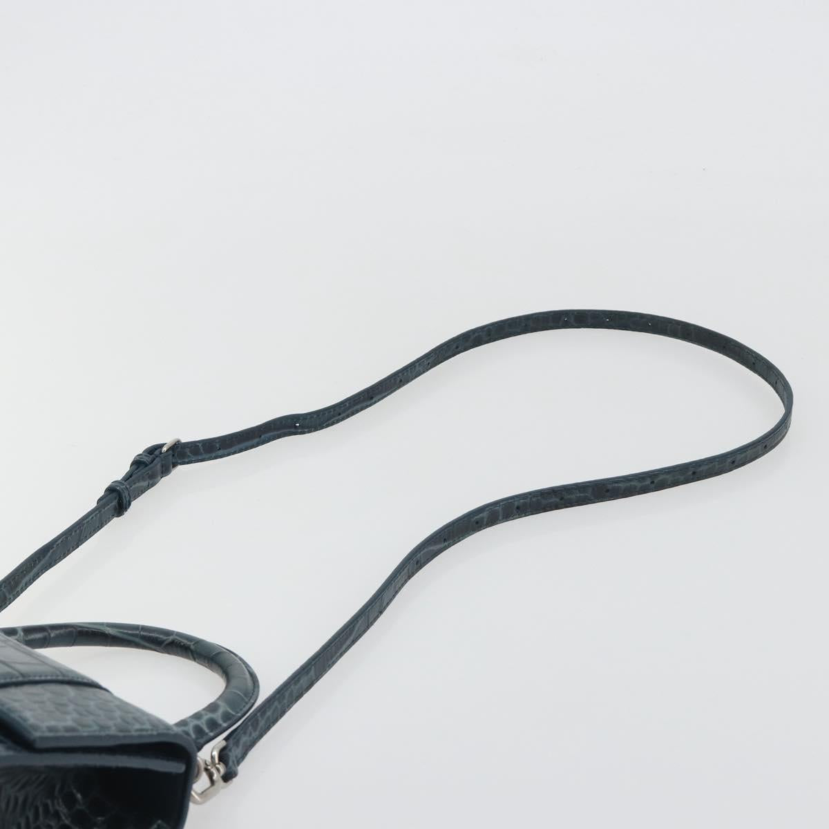 BALENCIAGA Hour Hand Bag Leather 2way Navy Silver 593546 Auth 192706M