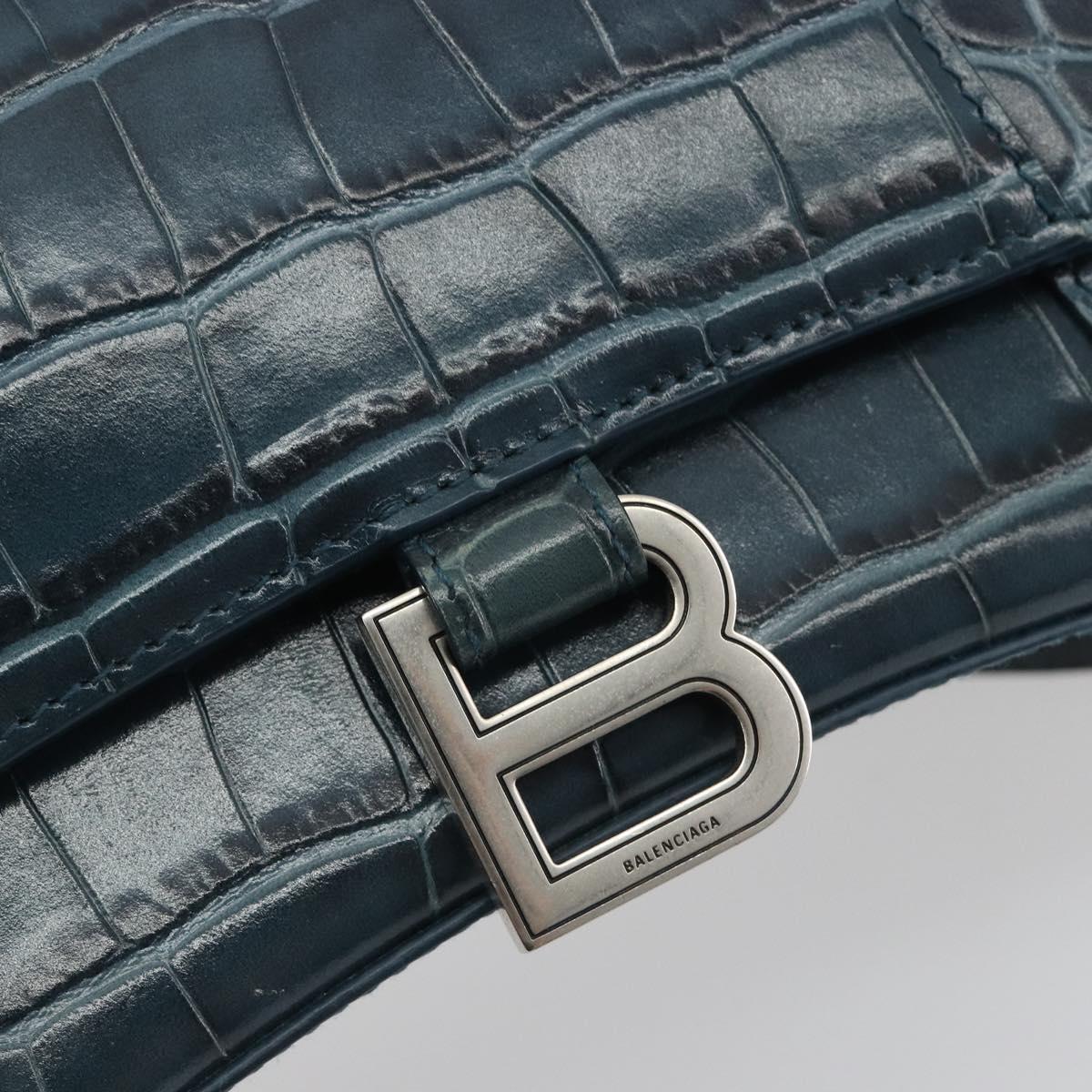 BALENCIAGA Hour Hand Bag Leather 2way Navy Silver 593546 Auth 192706M